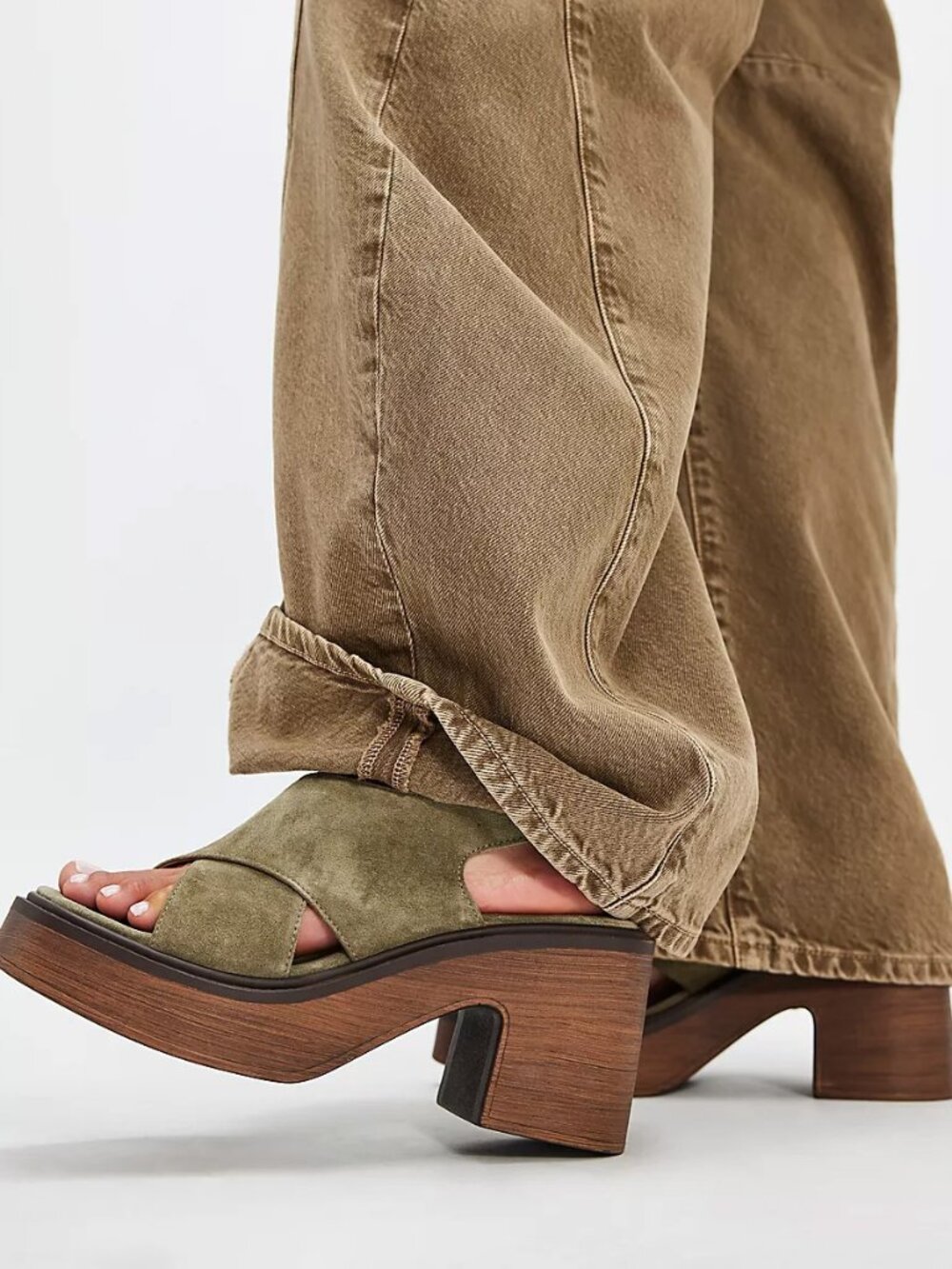 Free People Olive Green Suede Platform Clog Sandals - Picture 2 of 10